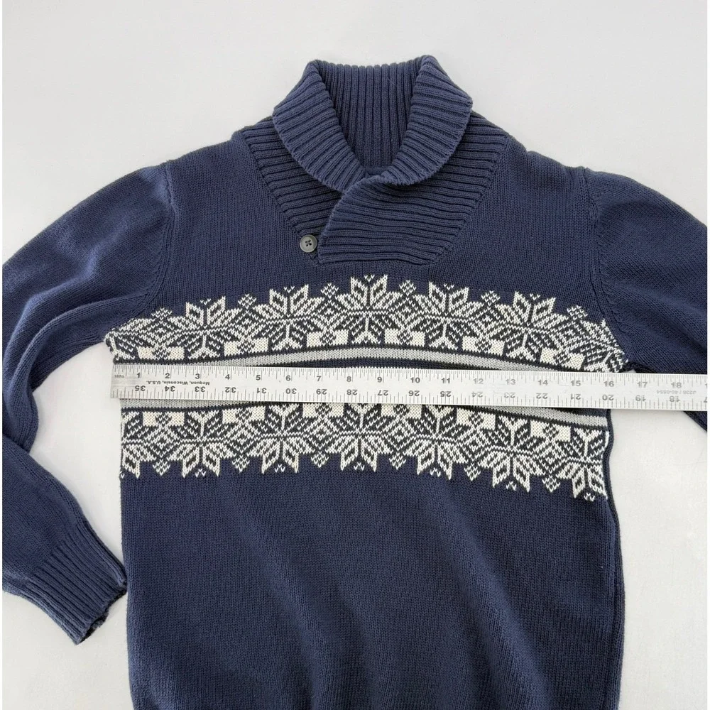 The Childrens Place Boys Navy Blue Fair Isle Snowflake Shawl Collar Sweater 7/8‎